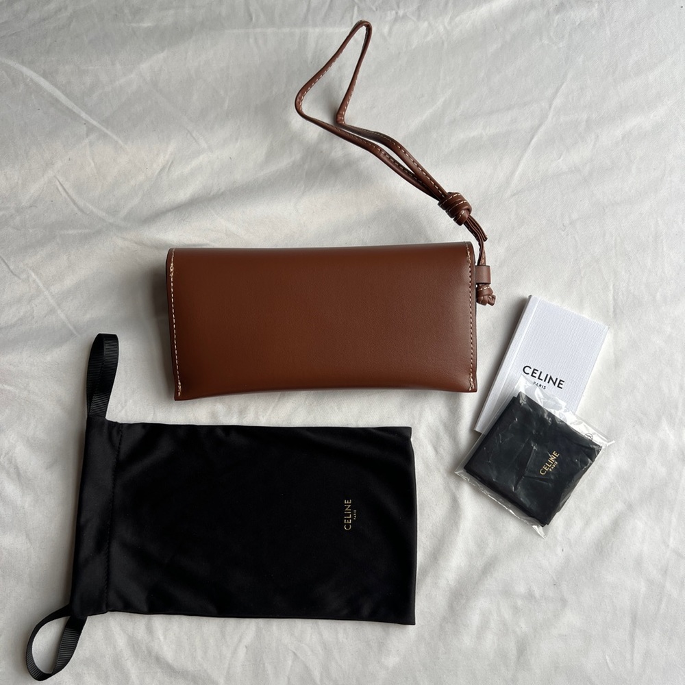 BRAND NEW AUTHENTIC Celine Sunglasses eyeglass Case Wristlet Brown Leather - Picture 4 of 9